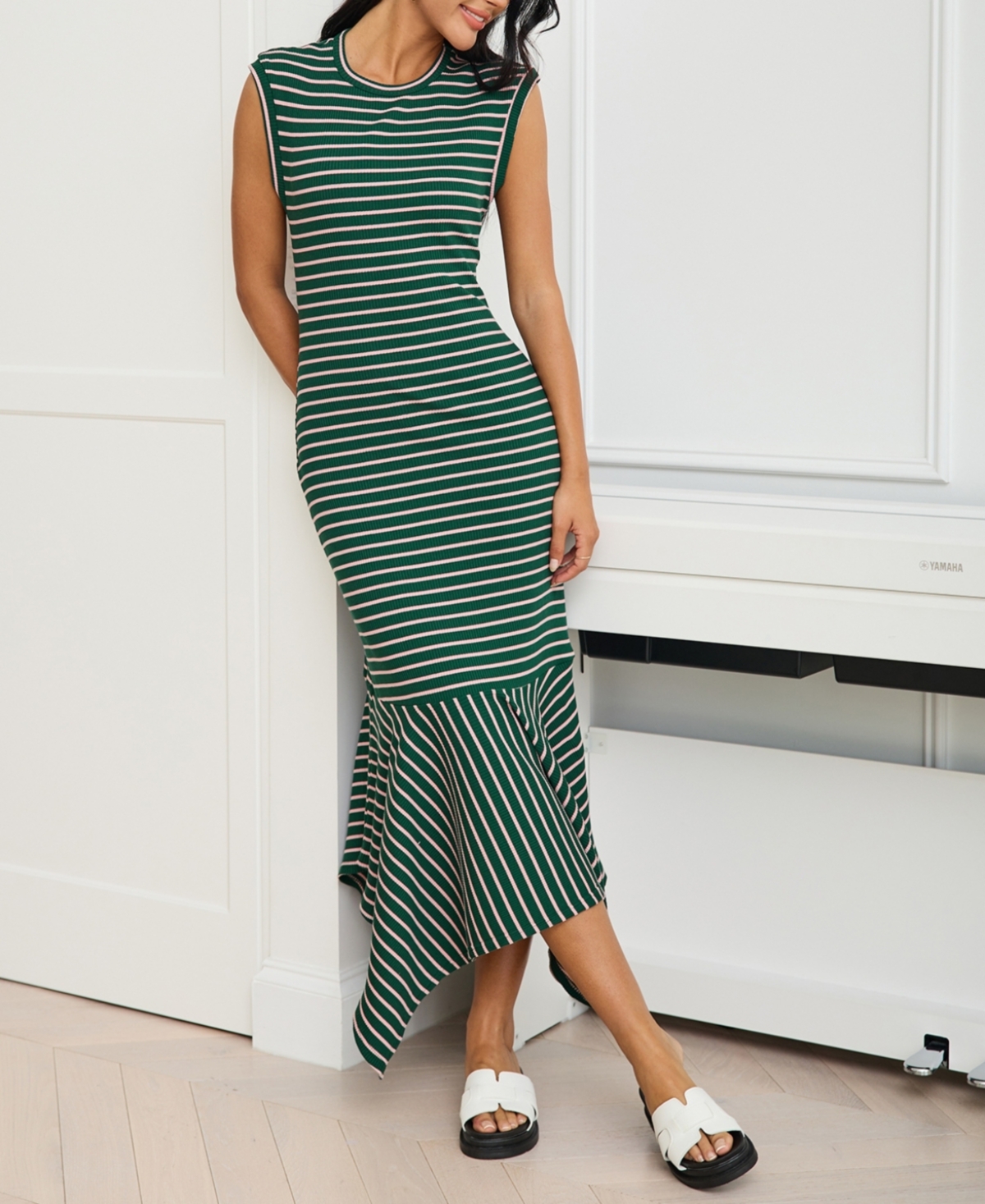 Cupshe Women's Striped Ribbed Flowy Maxi Beach Dress