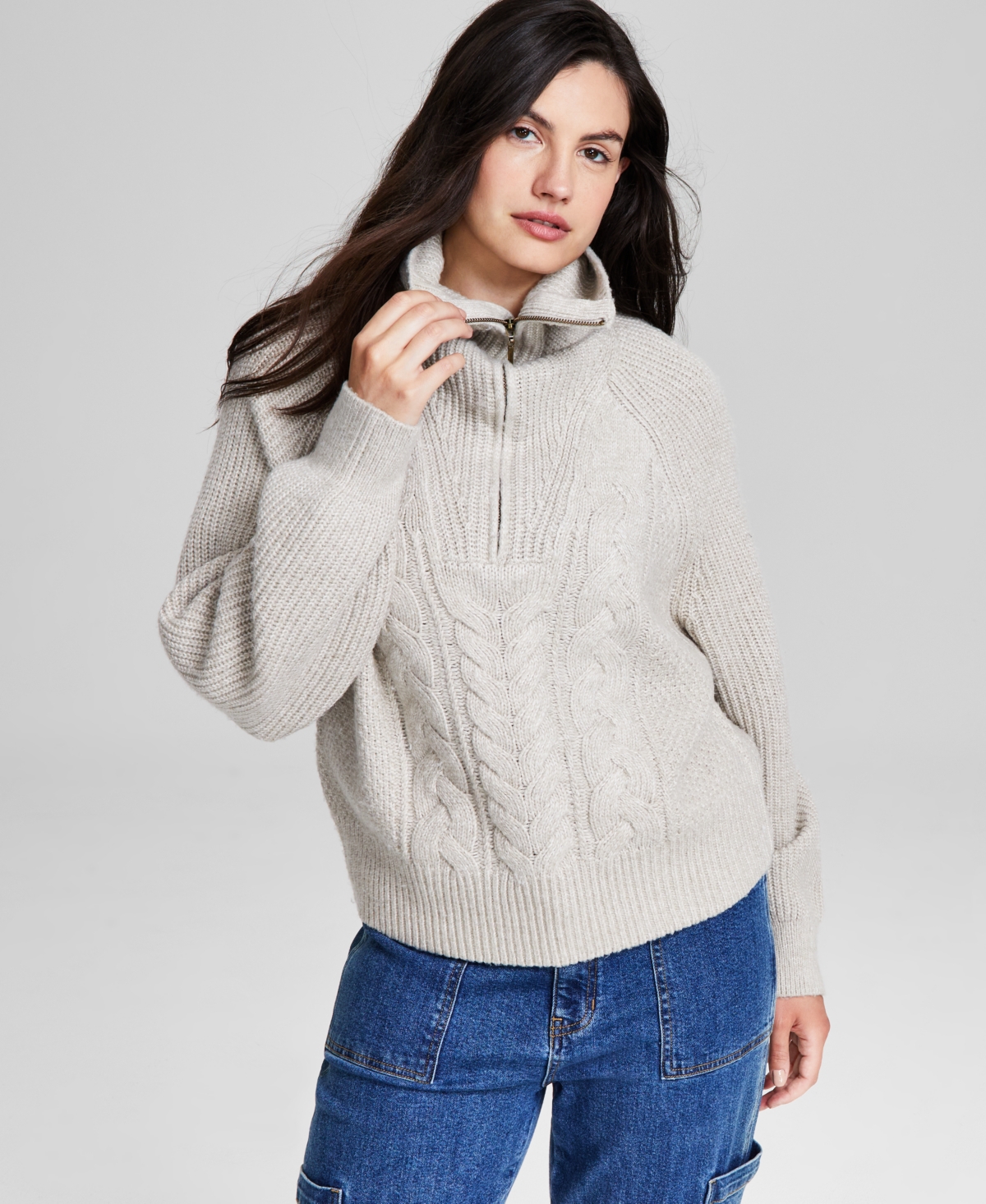 And Now This Women's Cable 1/4 Sweater, Created for Macy's