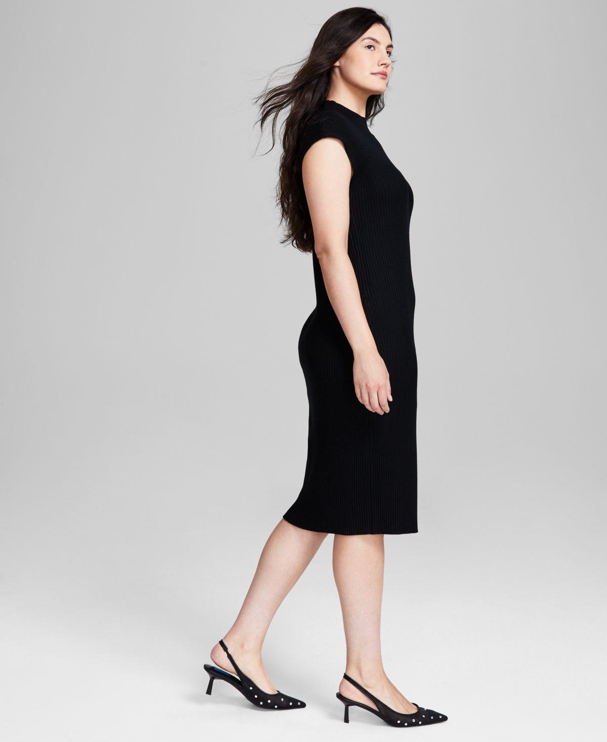 And Now This Women's Ribbed Sweater Mock-Neck Midi Dress, Created for Macy's