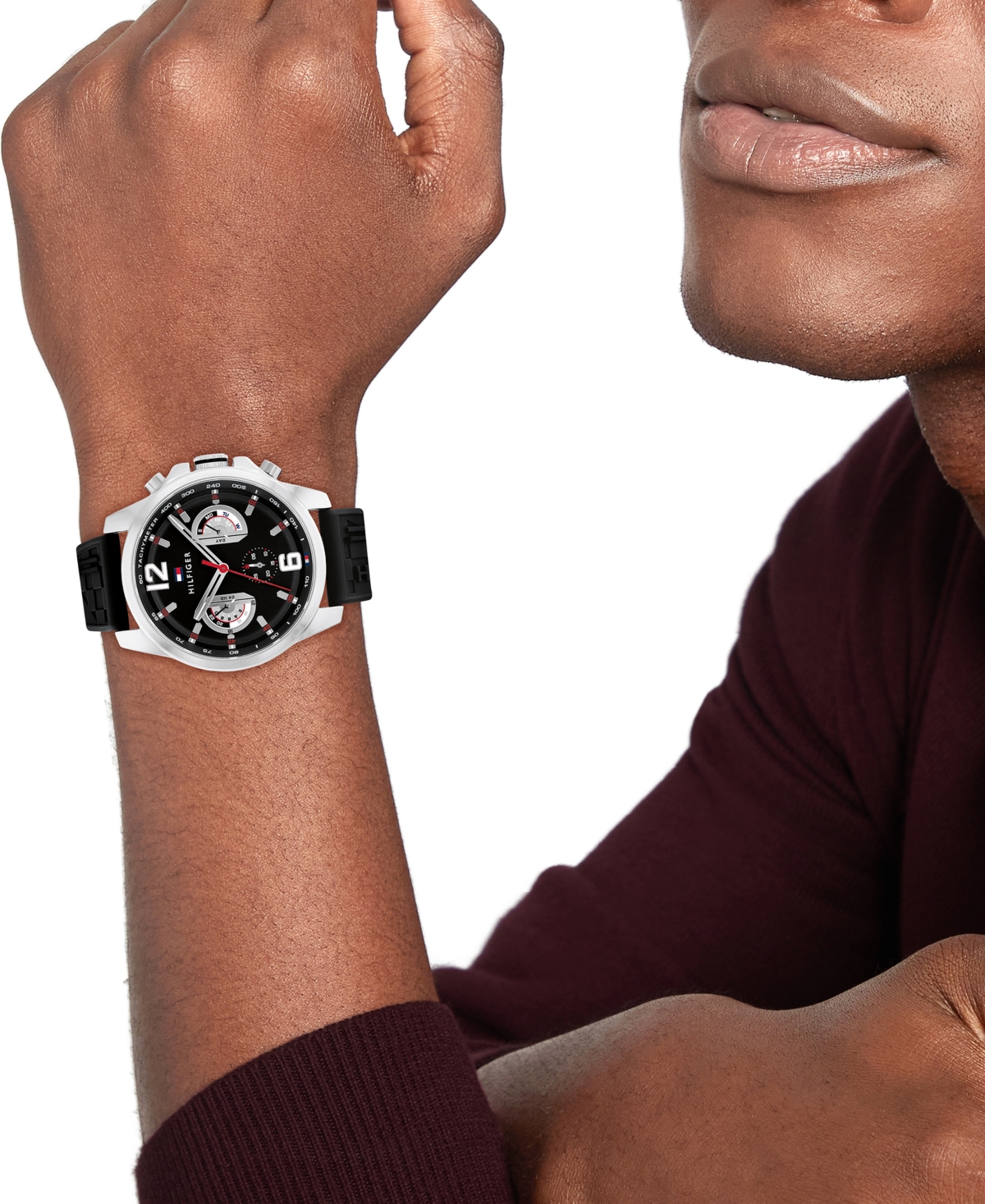 Tommy Hilfiger Men's Quartz Black Silicone Watch 46mm In Black