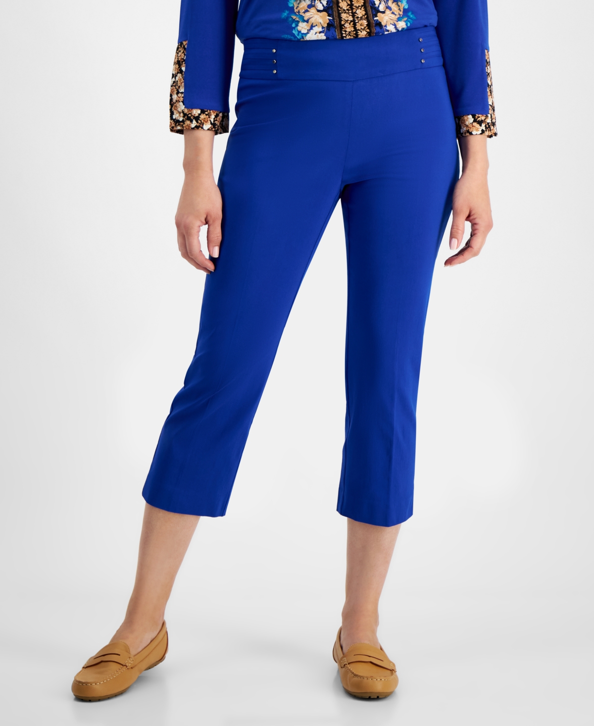 Jm Collection Womens Lace Button Down Long Sleeve Shirt Pull On Slim Fit Cropped Pants Created For Macys Smart Closet