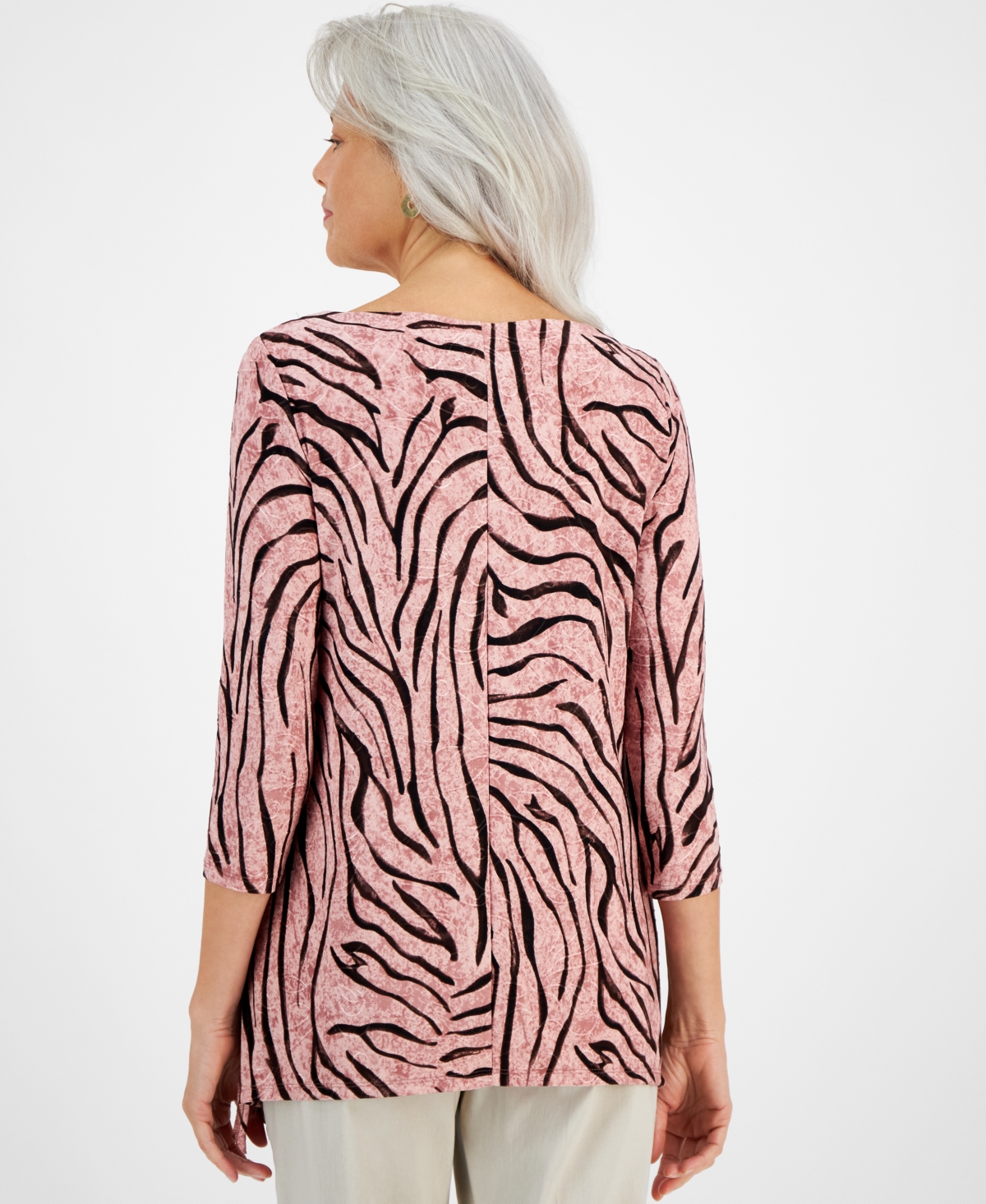 Jm Collection Women's Printed 3/4-Sleeve Swing Jacquard Top, Created for Macy's