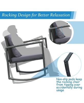 3 Pieces Cushioned Patio Rattan Set with Rocking Chair and Table-Grey