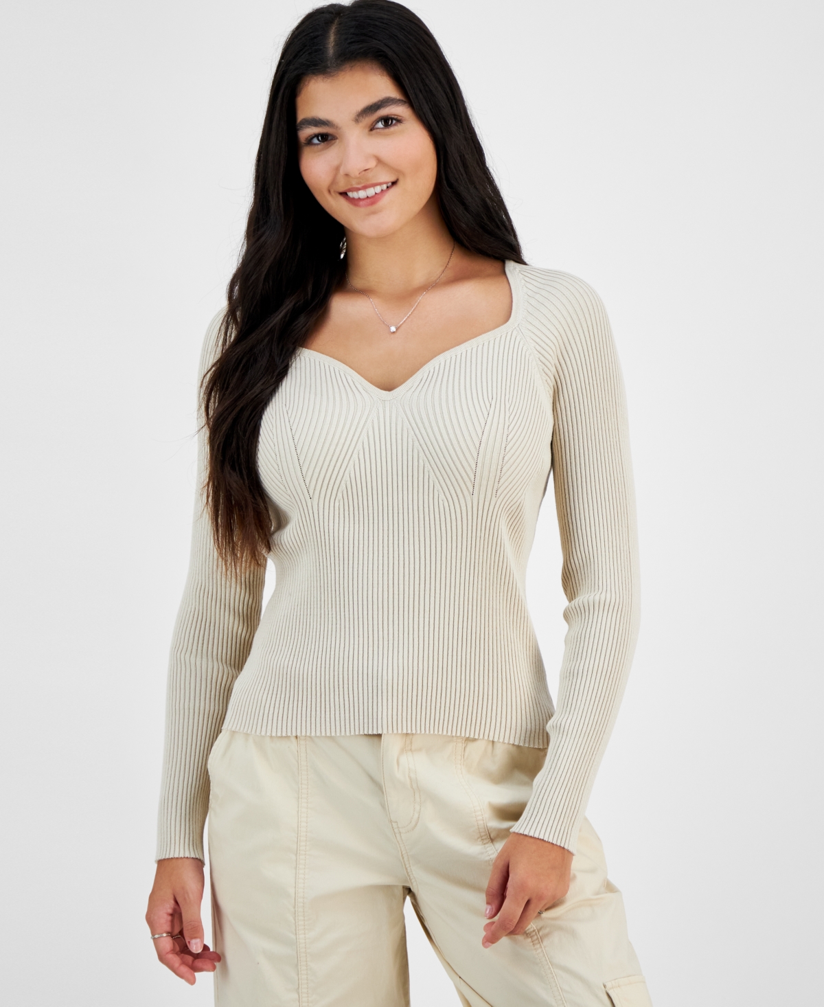 Hooked Up by Iot Juniors' Long Sleeve Bustier Top