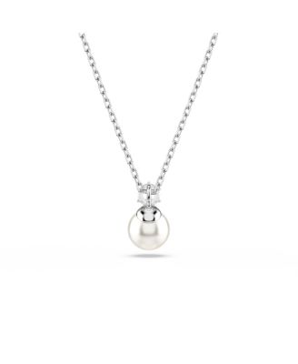 Matrix Pendant, Crystal Pearl, Round Cut, White, Rhodium Plated Necklace