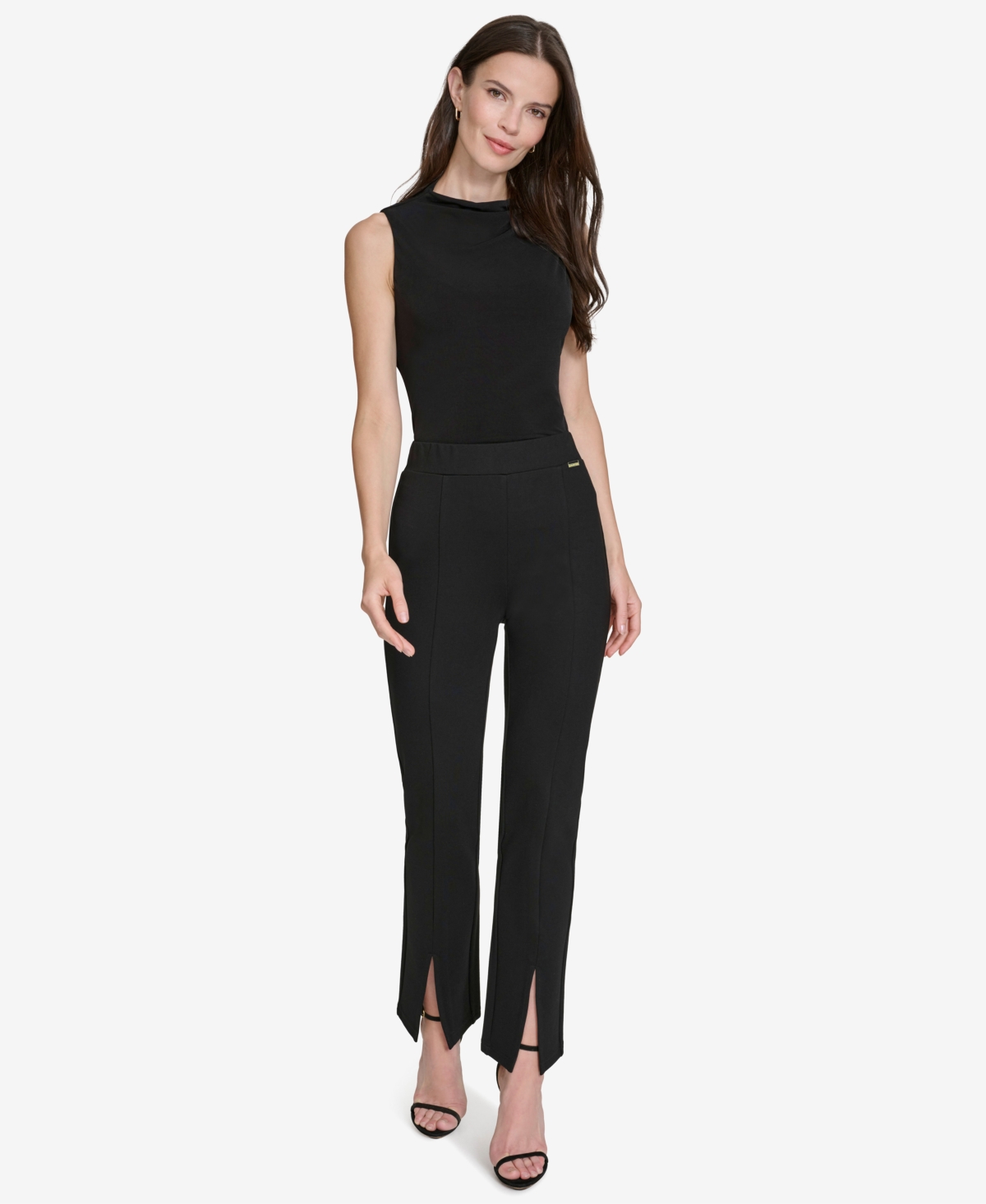 Halston Women's Split-Hem Mid-Rise Slim-Leg Pants