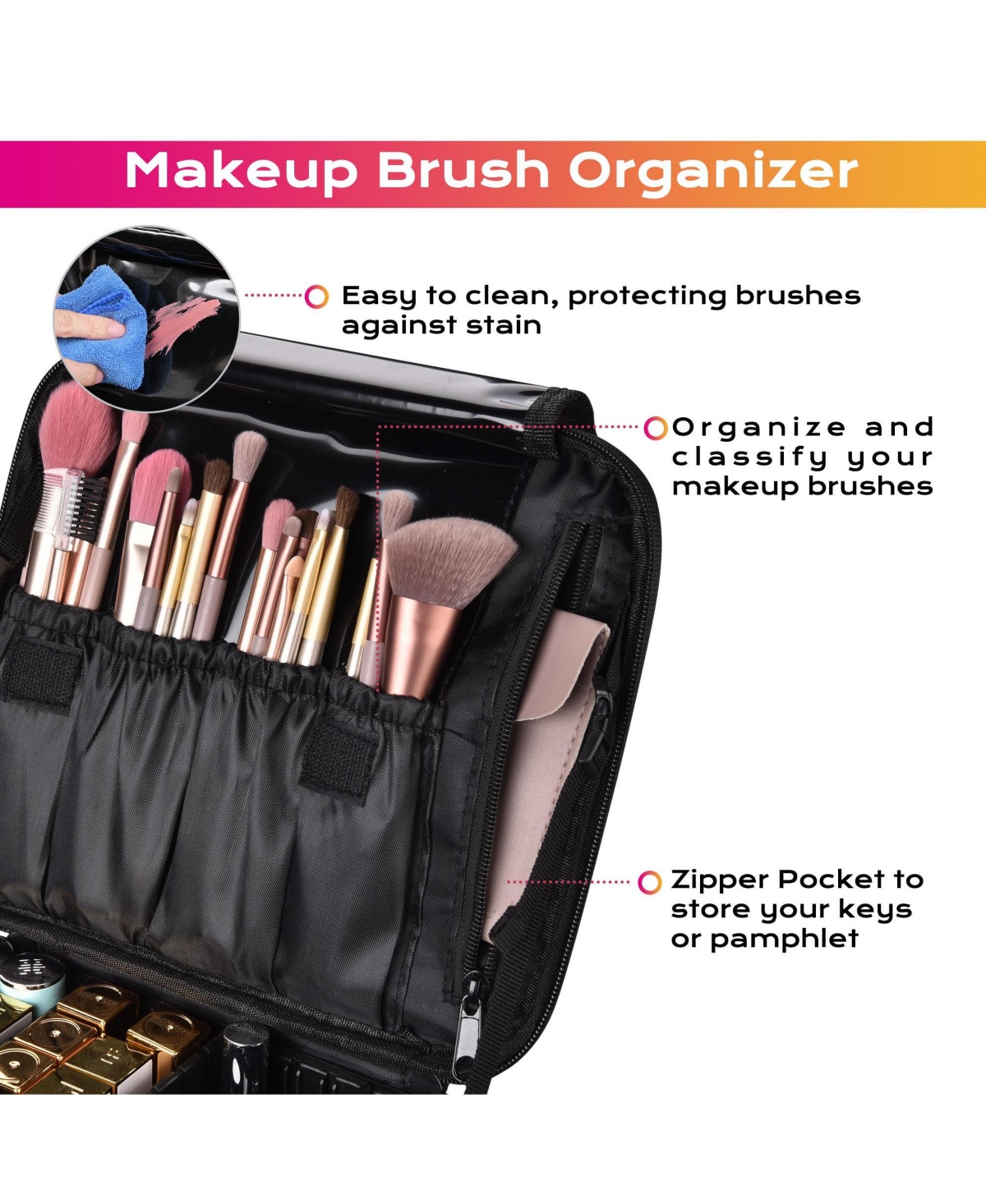 Byootique 10" Makeup Bag Cosmetic Case Storage Organizer Travel Brush Holder