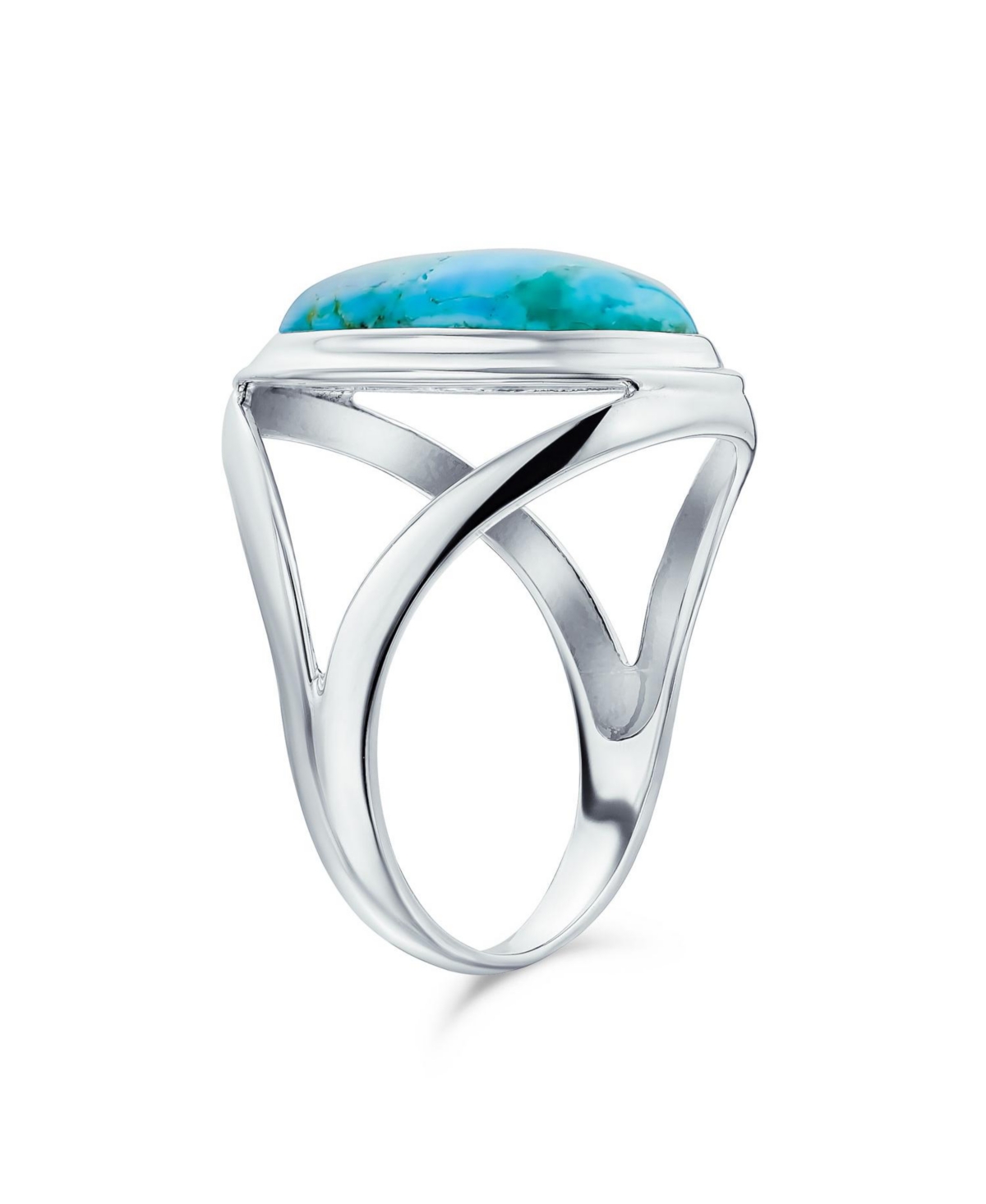 Bling Jewelry Simple Large Dome Oval Cabochon Bezel SetNatural Turquoise Western Statement Ring For Women Split Band .925 Sterling Silver - Blue