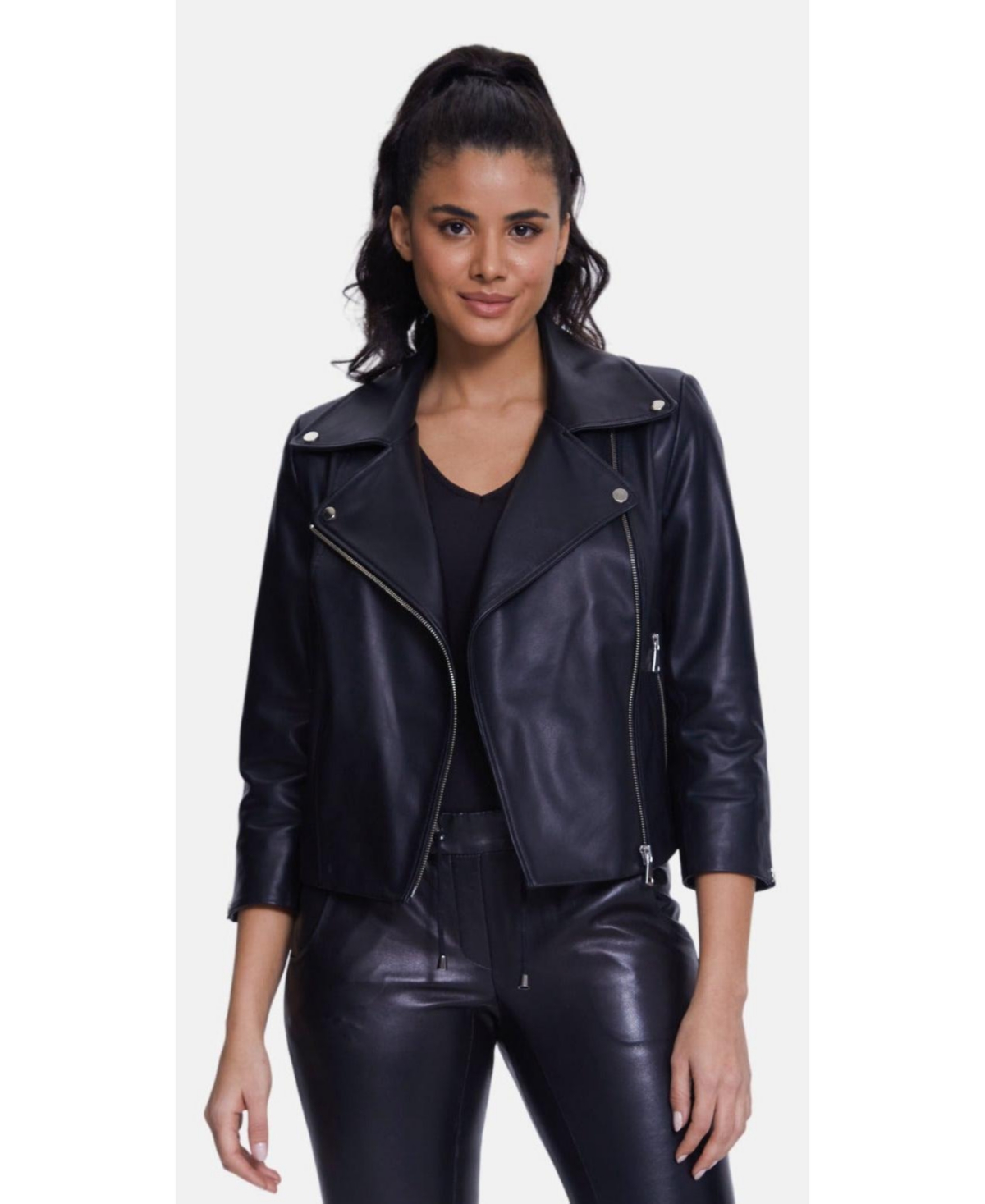 Furniq Uk Women's Leather Jacket Half Sleeve