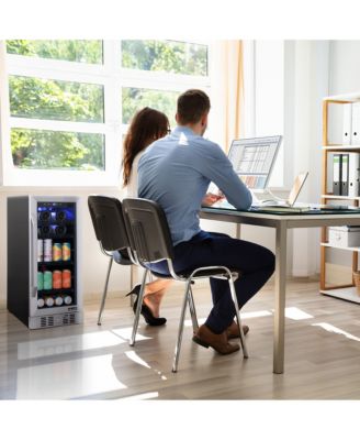 15" FlipShelf Wine and Beverage Refrigerator, Reversible Shelves Hold 80 Cans or 33 Bottles, Stainless Steel & Double-Layer Tempered Glass Door, Quiet Compressor Cooling, Compact Wine Cellar, Built-in Counter or Freestanding Fridge for Reds