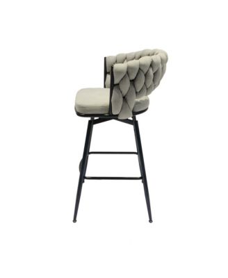 Modern Woven Swivel Bar Stools with Comfortable Upholstered Seat