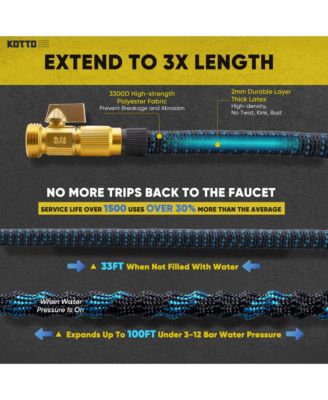 150'  Expandable Water Garden Hose: 10 Spray Nozzles, Solid Brass Connector, Leak-Proof Design