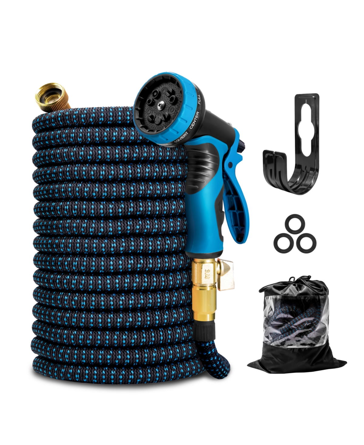 150' Expandable Water Garden Hose: 10 Spray Nozzles, Solid Brass Connector, Leak-Proof Design - Blue