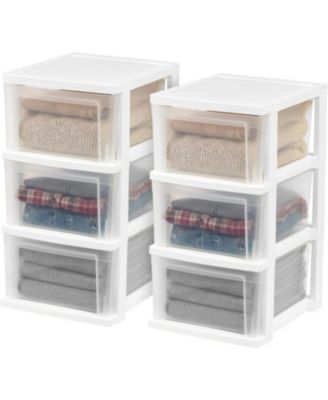 IRIS USA 3 Drawer Plastic Storage Dresser 2 Pack Standing Organizer Storage Container Bin with Drawers for Clothes Crafts Classroom White Clear Macy s