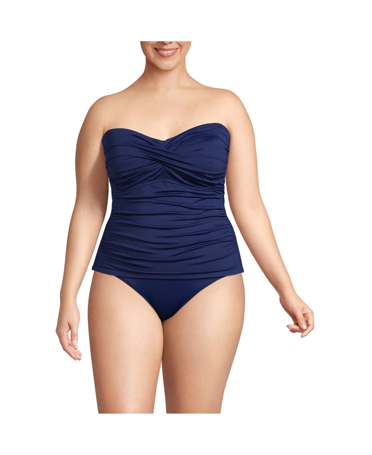 Plus Size Chlorine Resistant Bandeau Tankini Swimsuit Top - Deep sea navy