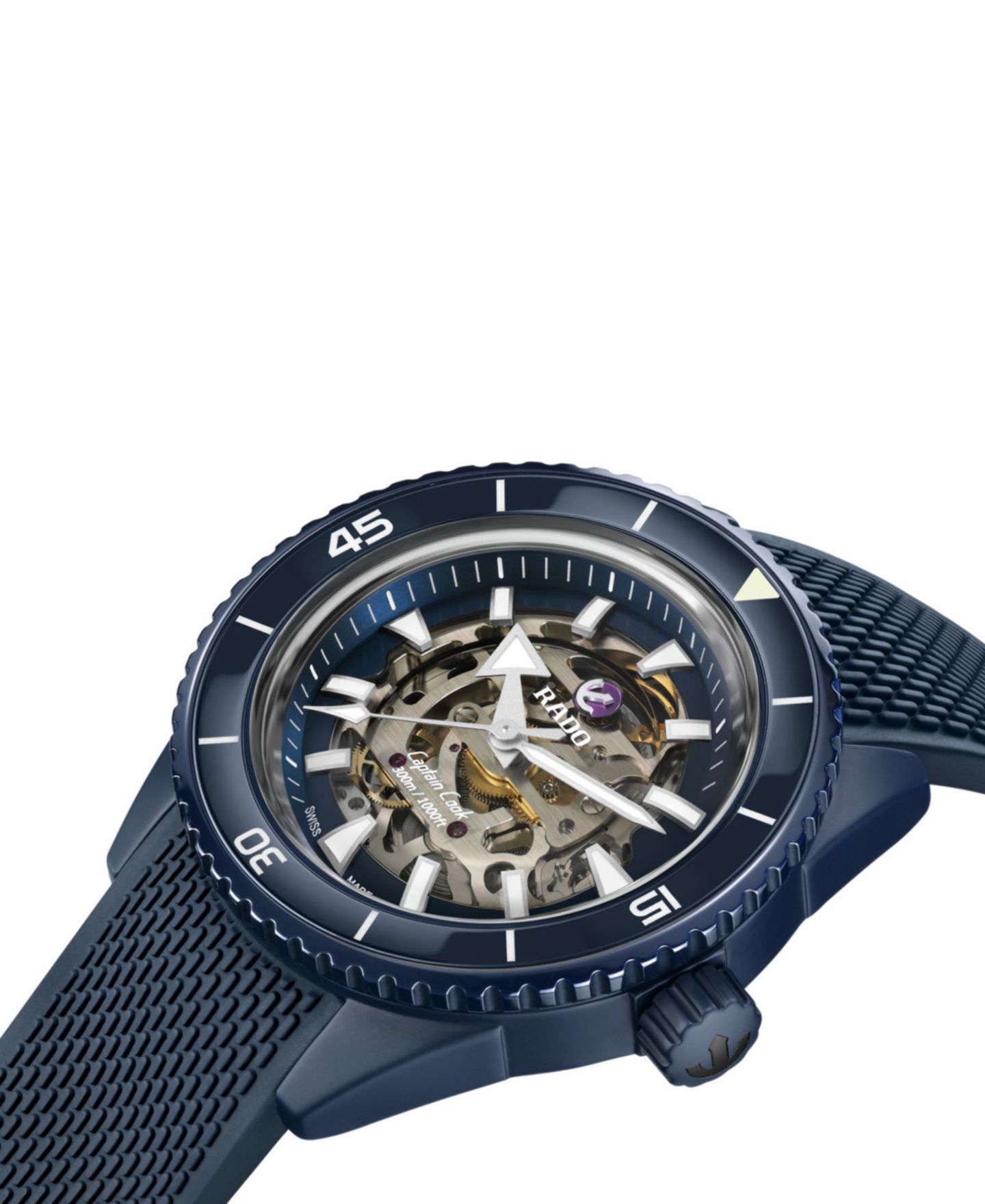 Мужские часы Rado Swiss Automatic Captain Cook Navy Blue Rubber Strap Watch 43mm — фото 2