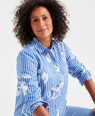 Women's Cotton Floral Striped Perfect Shirt