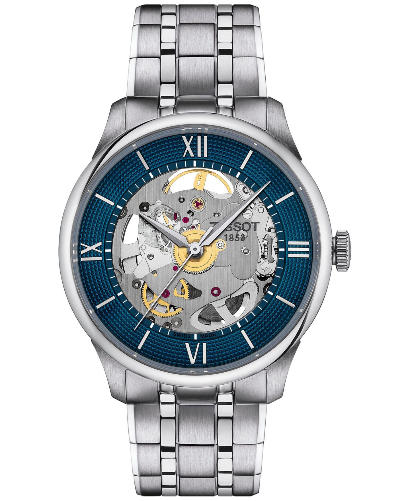 Мужские часы Tissot Swiss Automatic Chemin Des Tourelles Skeleton Stainless Steel Bracelet Watch 39mm — фото 1
