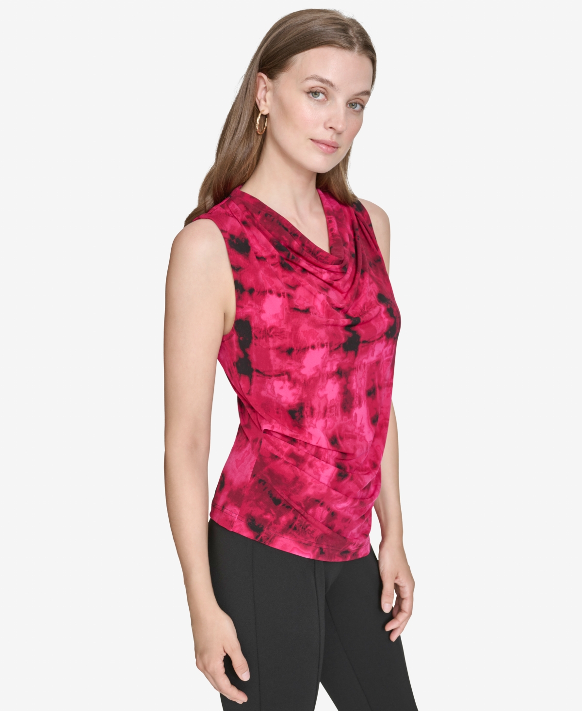 Halston Women's Printed Asymmetric Cowlneck Top