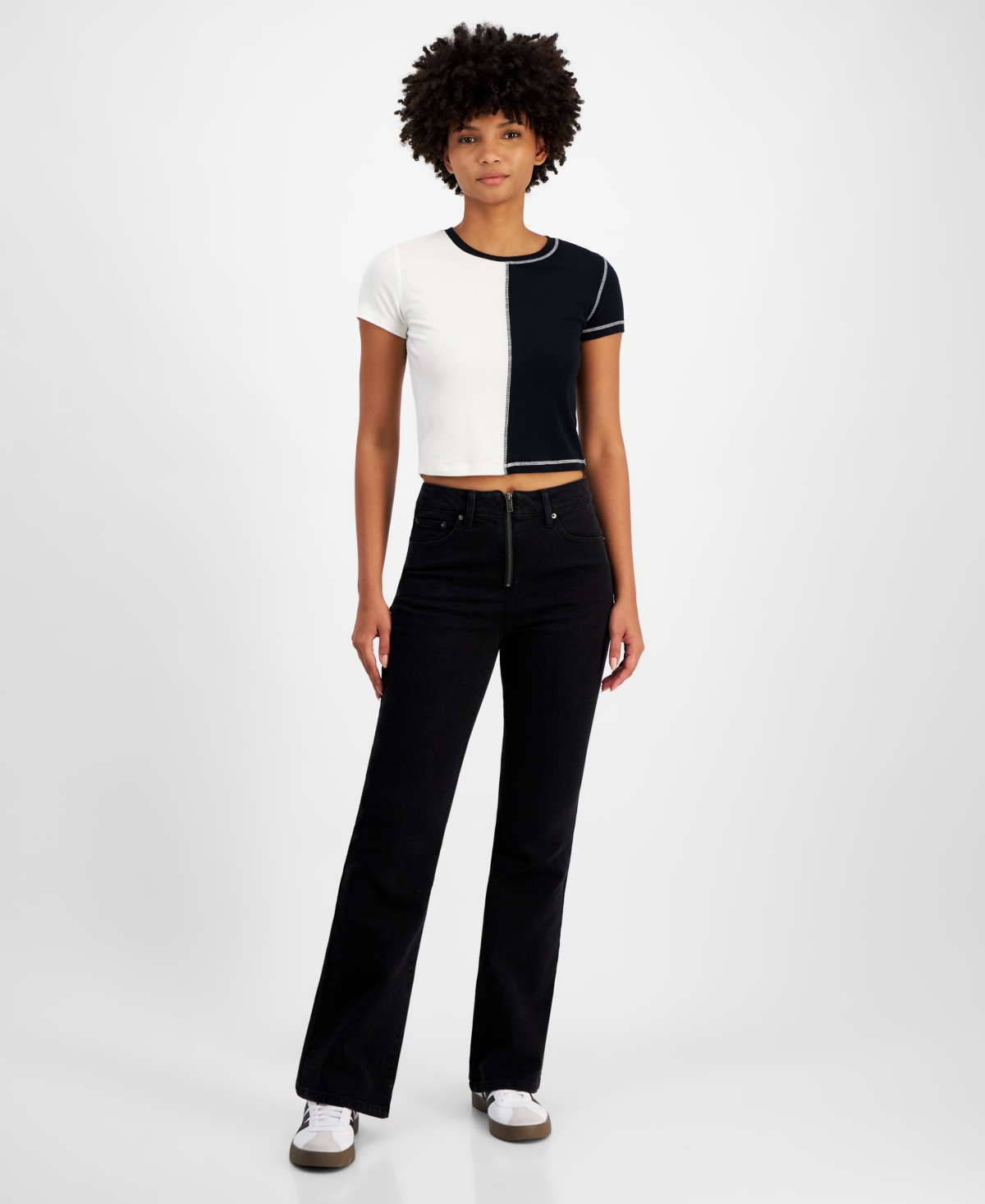 Shop Tinseltown Juniors' High-rise Zip-front Flare-leg Jeans In Black