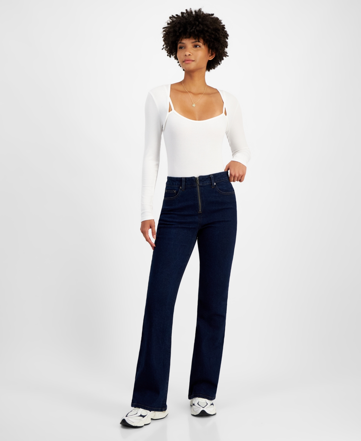 Juniors' High-Rise Zip-Front Flare-Leg Jeans - Rinse Wash