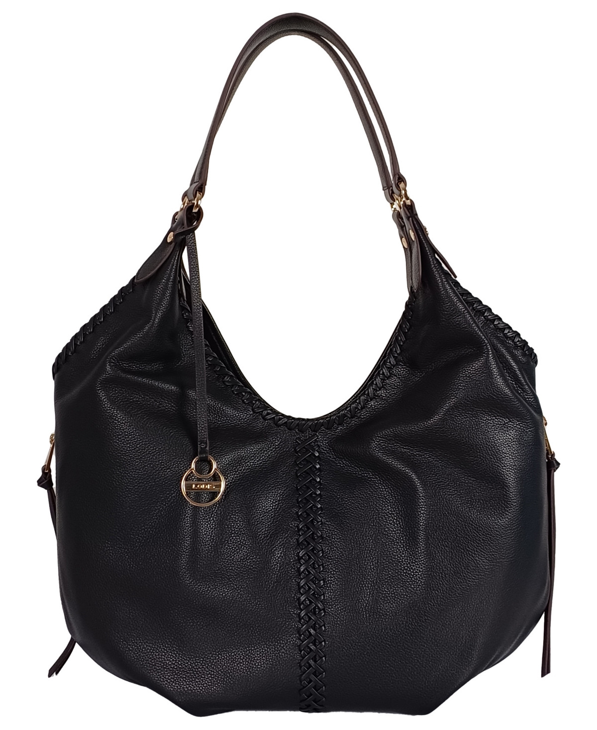 Lacy Large Leather Tote Bag - Black Solid