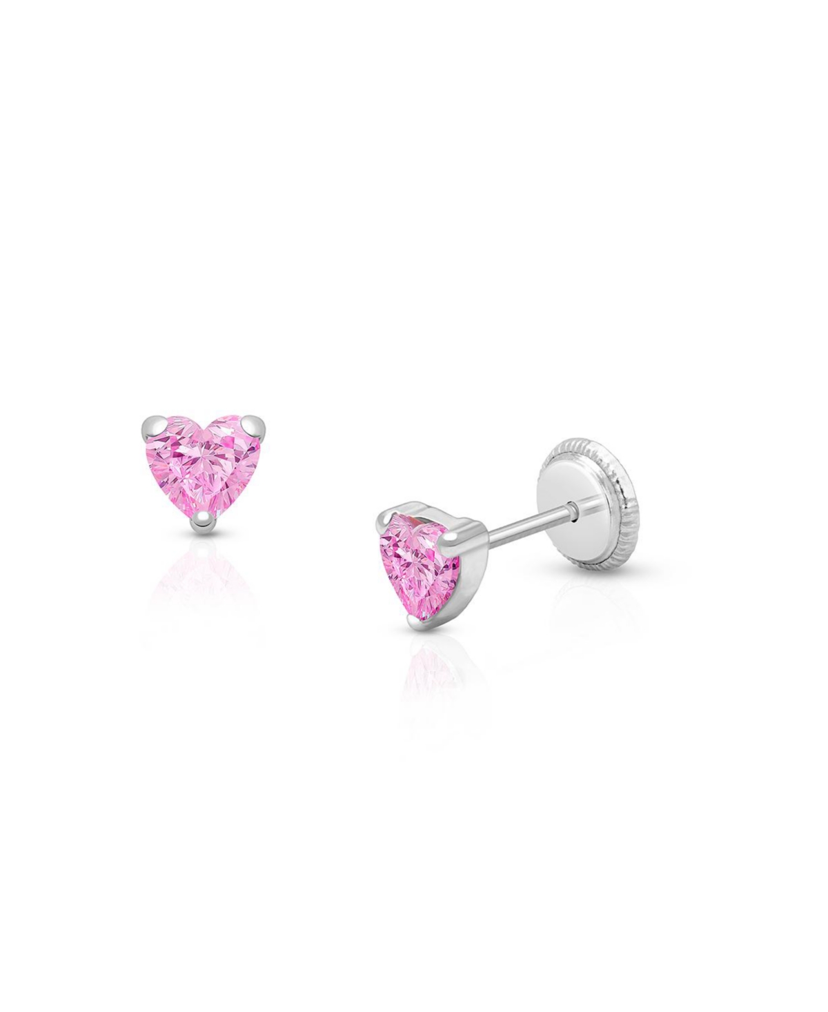 Children's 14K Gold 4mm Pink Heart Studs Girls' Screw Back Earrings - 14k white gold