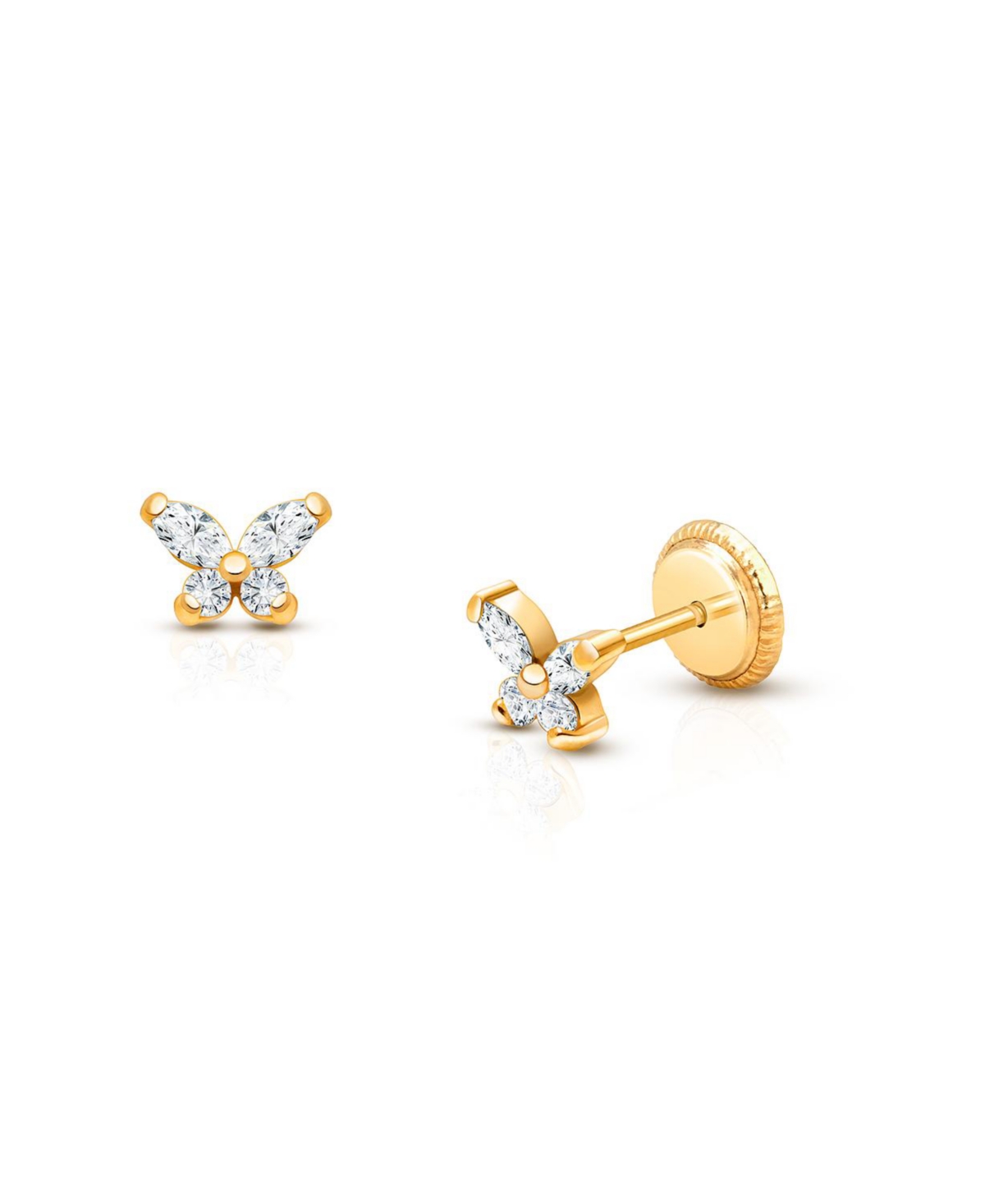 Children's 14K Gold Tiny Marquise Butterfly Studs Girls' Screw Back Earrings - 14k rose gold
