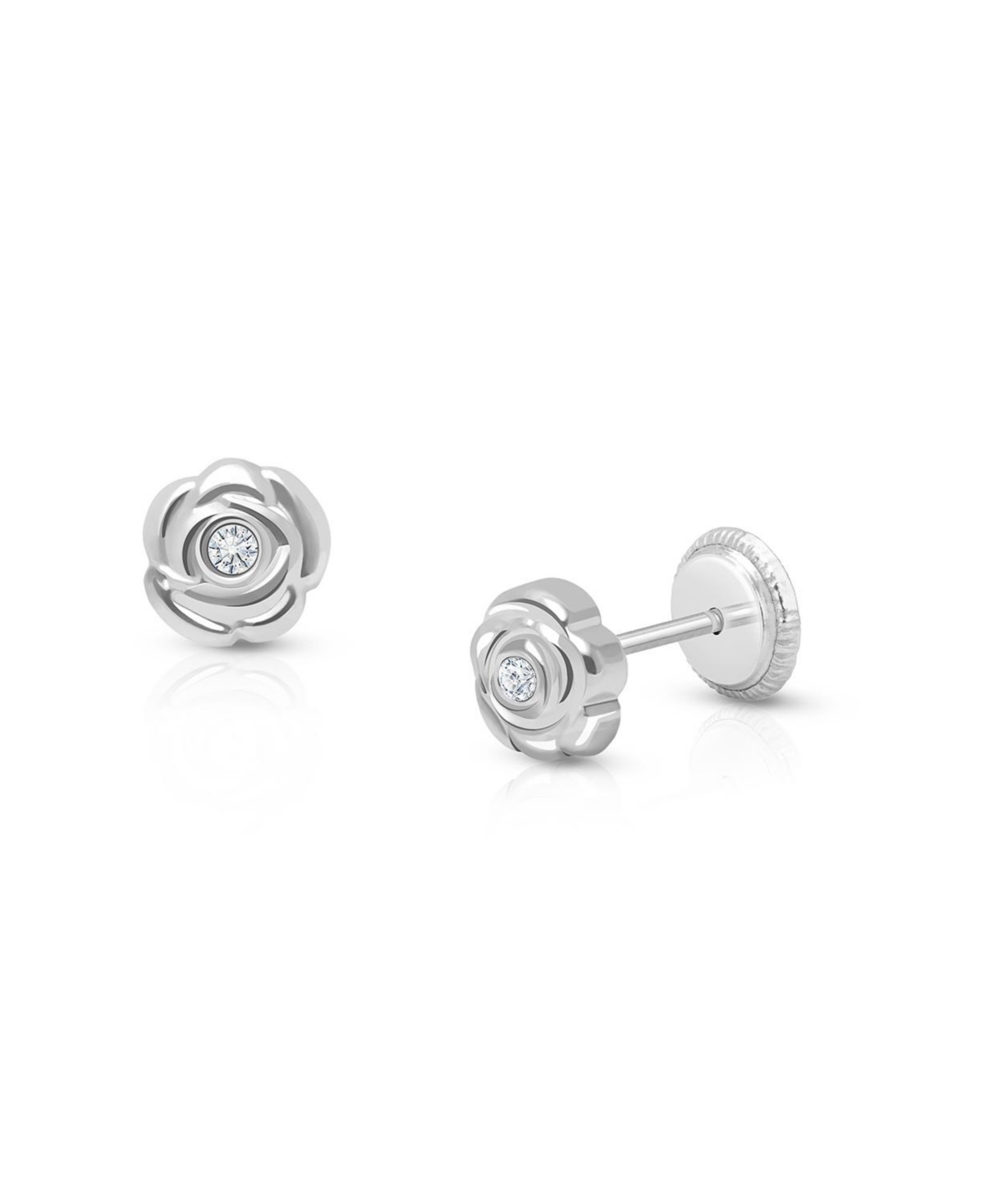 Children's 14K Gold Blushing Rose Studs Girls' Screw Back Earrings - 14k rose gold