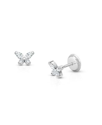 Tiny Blessings Childrens 14K Gold Tiny Marquise Butterfly Studs Girls Screw Back Earrings - 14k white gold 225$