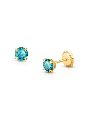 Children's 14K Gold 4mm Crystal Birthstone Studs Girls' Screw Back Earrings