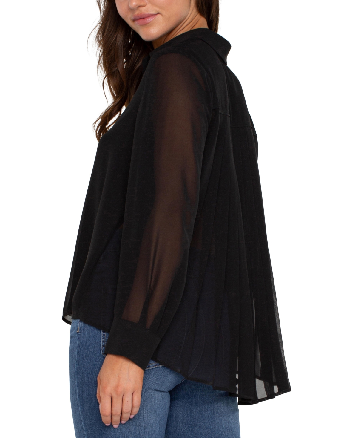 Liverpool Los Angeles Women's Long Sleeve Woven Shirt with Pleated Back Top