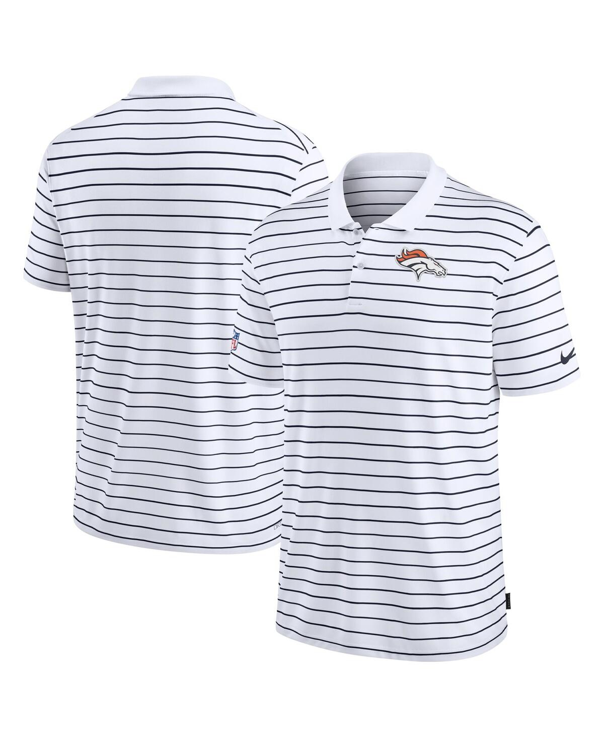 Nike Men's White Denver Broncos Sideline Lock Up Victory Performance Polo In White,navy