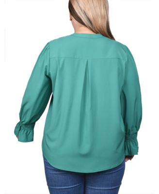 Plus Size Long Sleeve Mandarin Collar Blouse