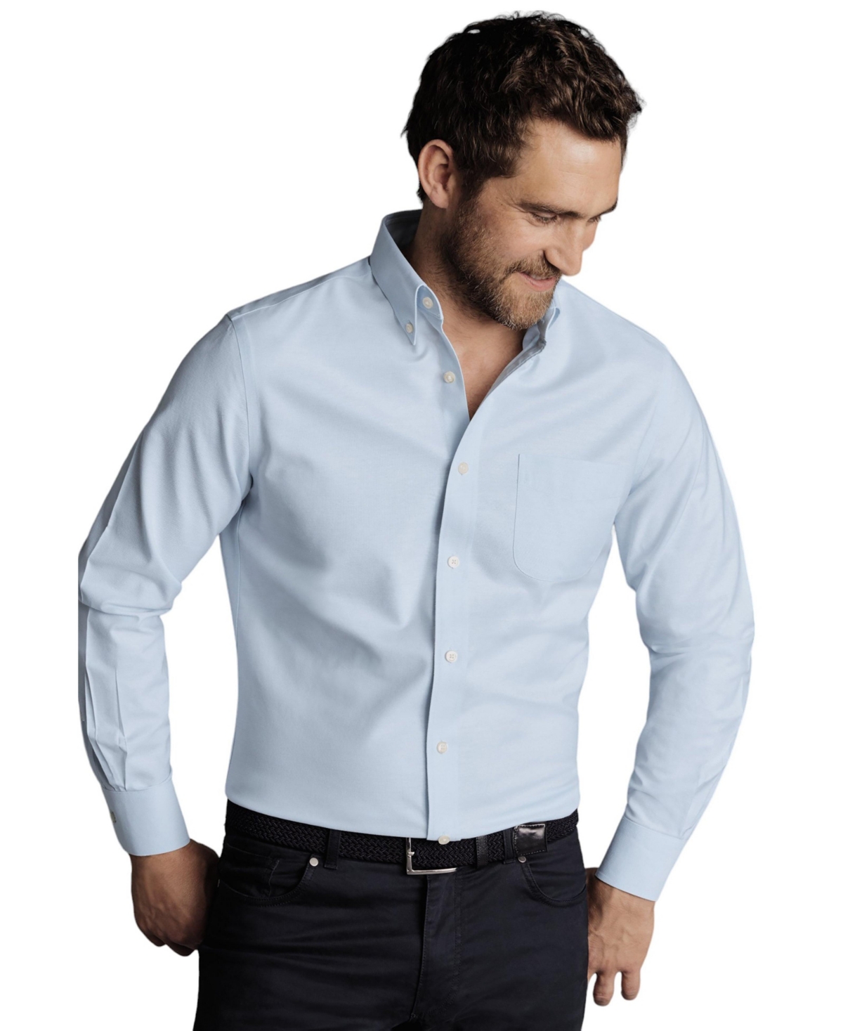 Men's Slim Fit Button-Down Collar Non-Iron Stretch Oxford Shirt - White