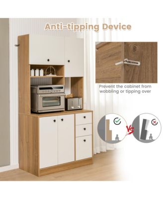 71" MDF Freestanding Kitchen Pantry Hutch Storage Cabinet with 4 Doors