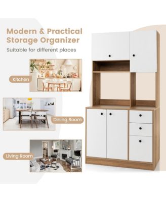 71" MDF Freestanding Kitchen Pantry Hutch Storage Cabinet with 4 Doors