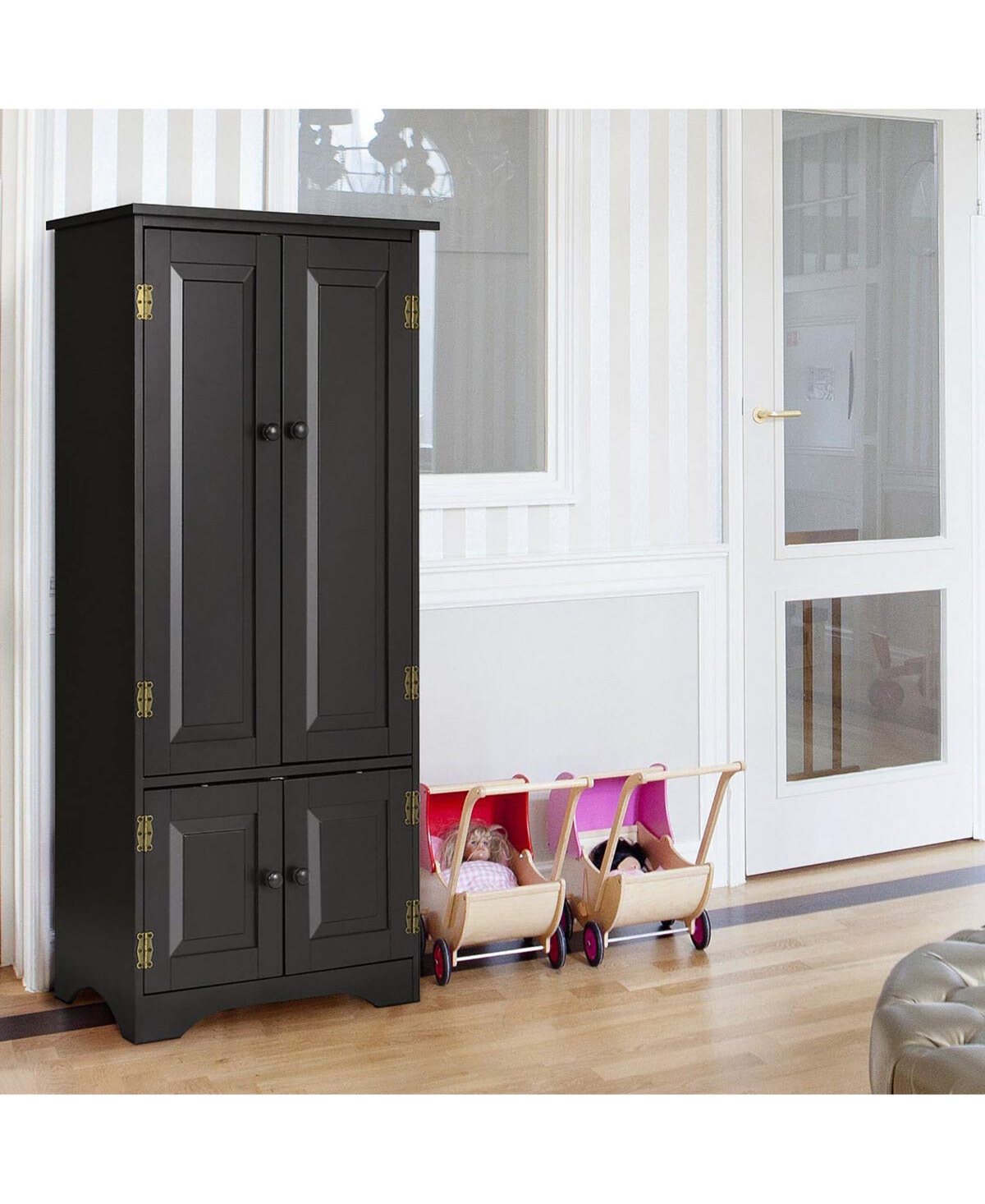 Accent Storage Cabinet Adjustable Shelves Antique 2 Door Floor Cabinet Cream