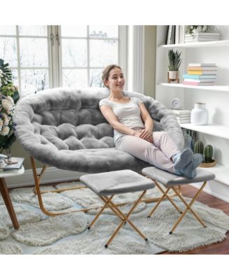 Janey Folding Double Saucer Chair With 2 Ottomans And Steel Frame
