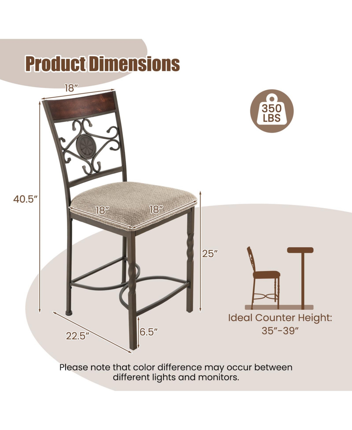 Slickblue Set of 2 25 inches Bar Stools with Rust-proof Metal Frame and Soft Sponge Seat- Brown