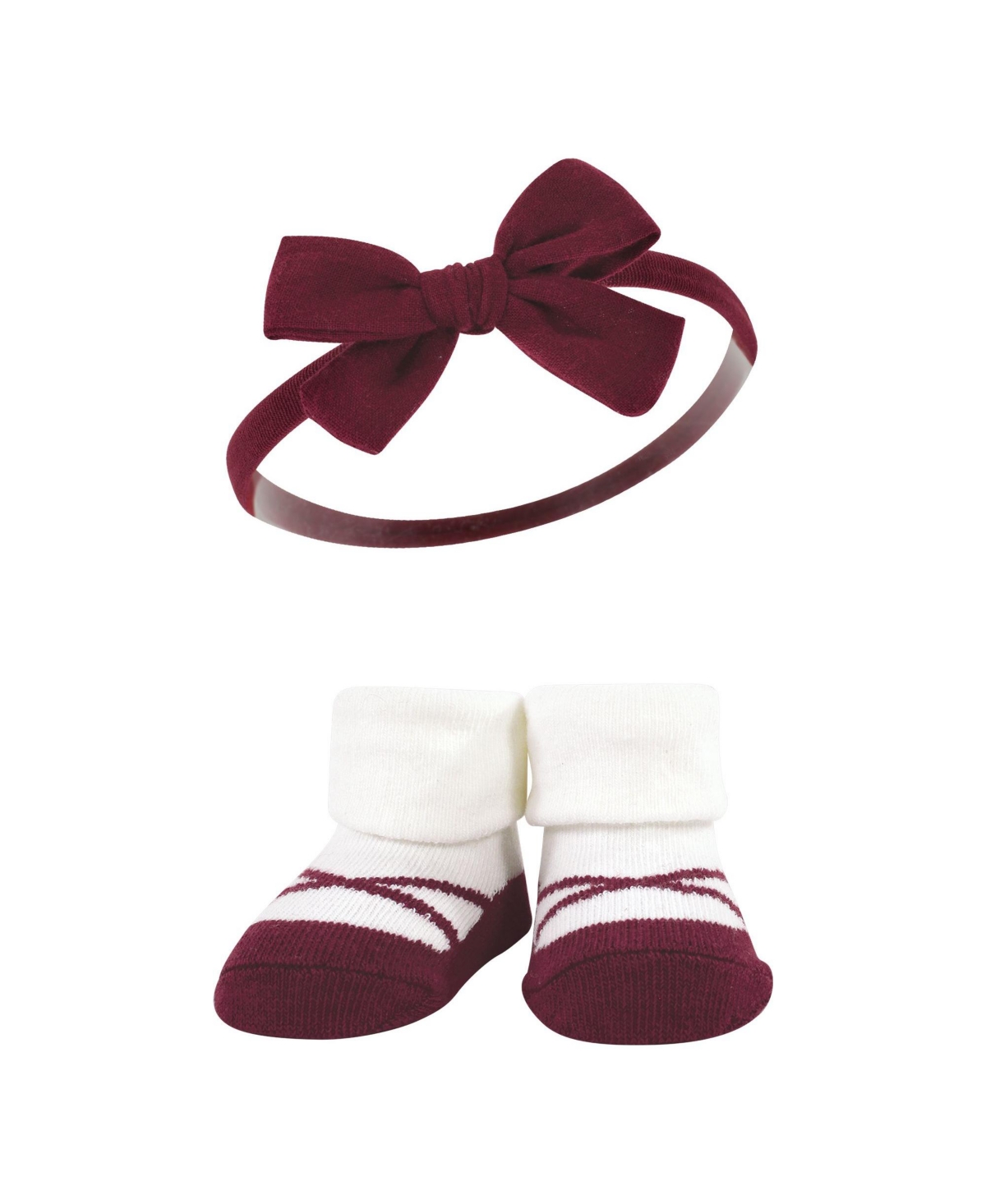 Hudson Baby Baby Girls Headband and Socks Giftset, One - Burgundy black