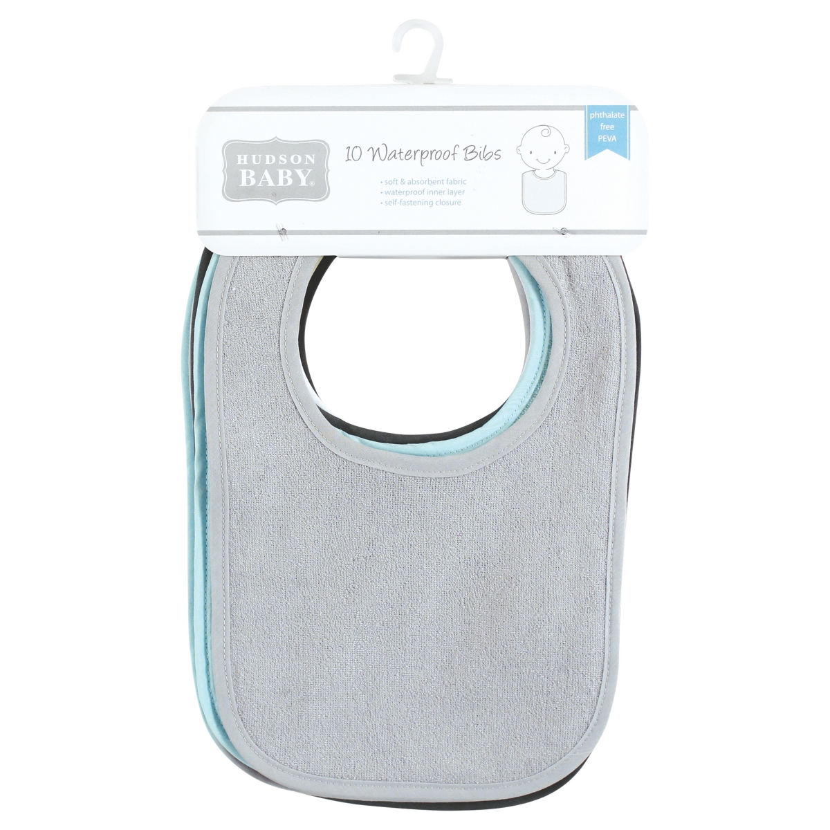 Hudson Baby Drooler Bib with Waterproof Lining, One Size 10-Pack