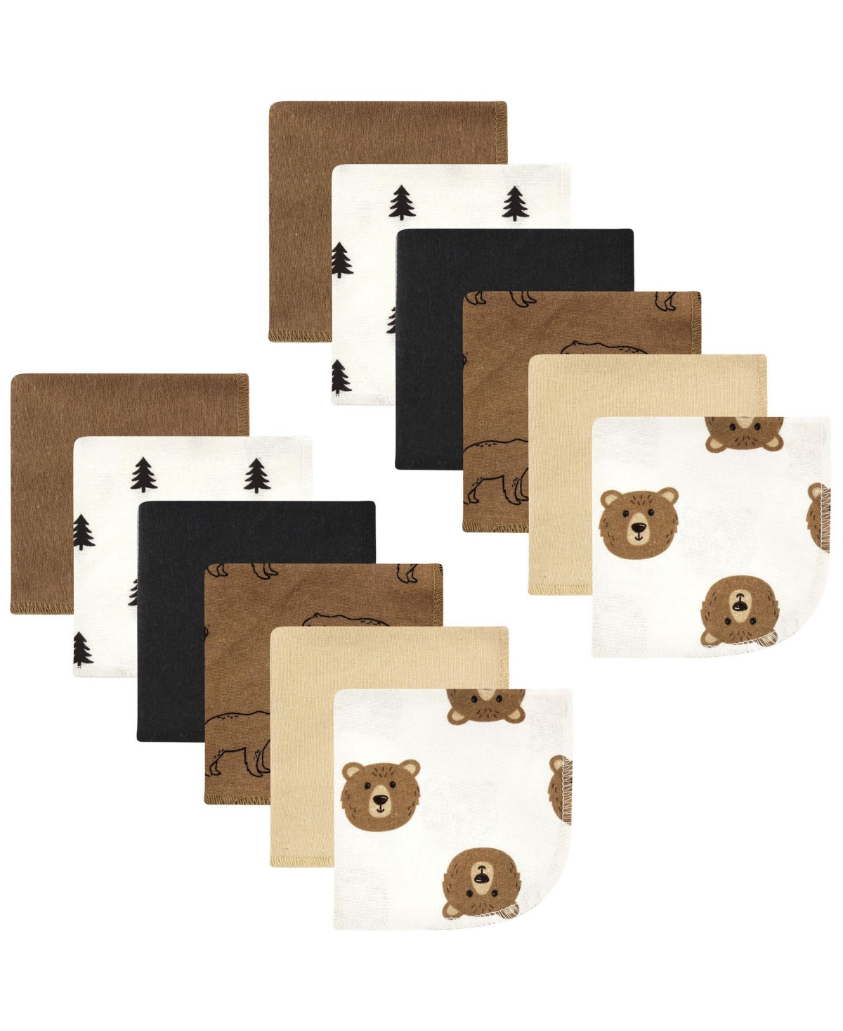 Hudson Baby Flannel Cotton Washcloths, Brown Bear 12 Pack, One