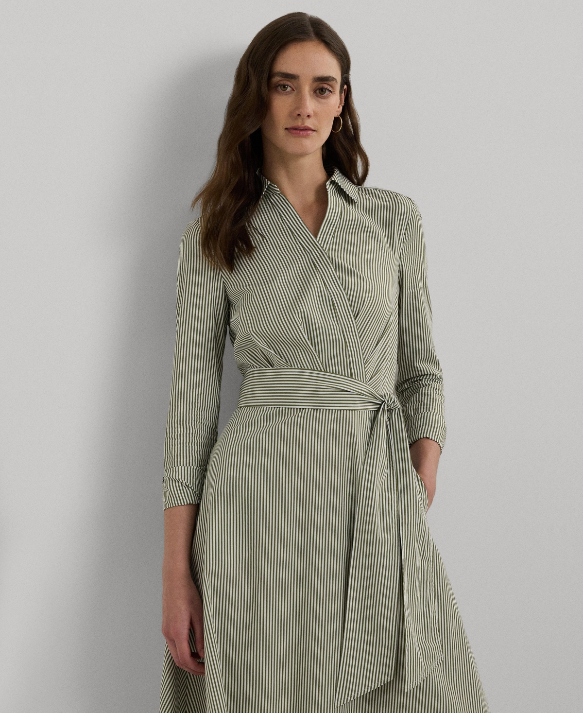 Lauren Ralph Lauren Women's Striped Surplice Broadcloth Midi Dress