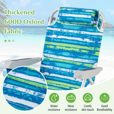 Foldable Backpack Beach Chair with Cup Holder and Storage Pockets for Outdoor