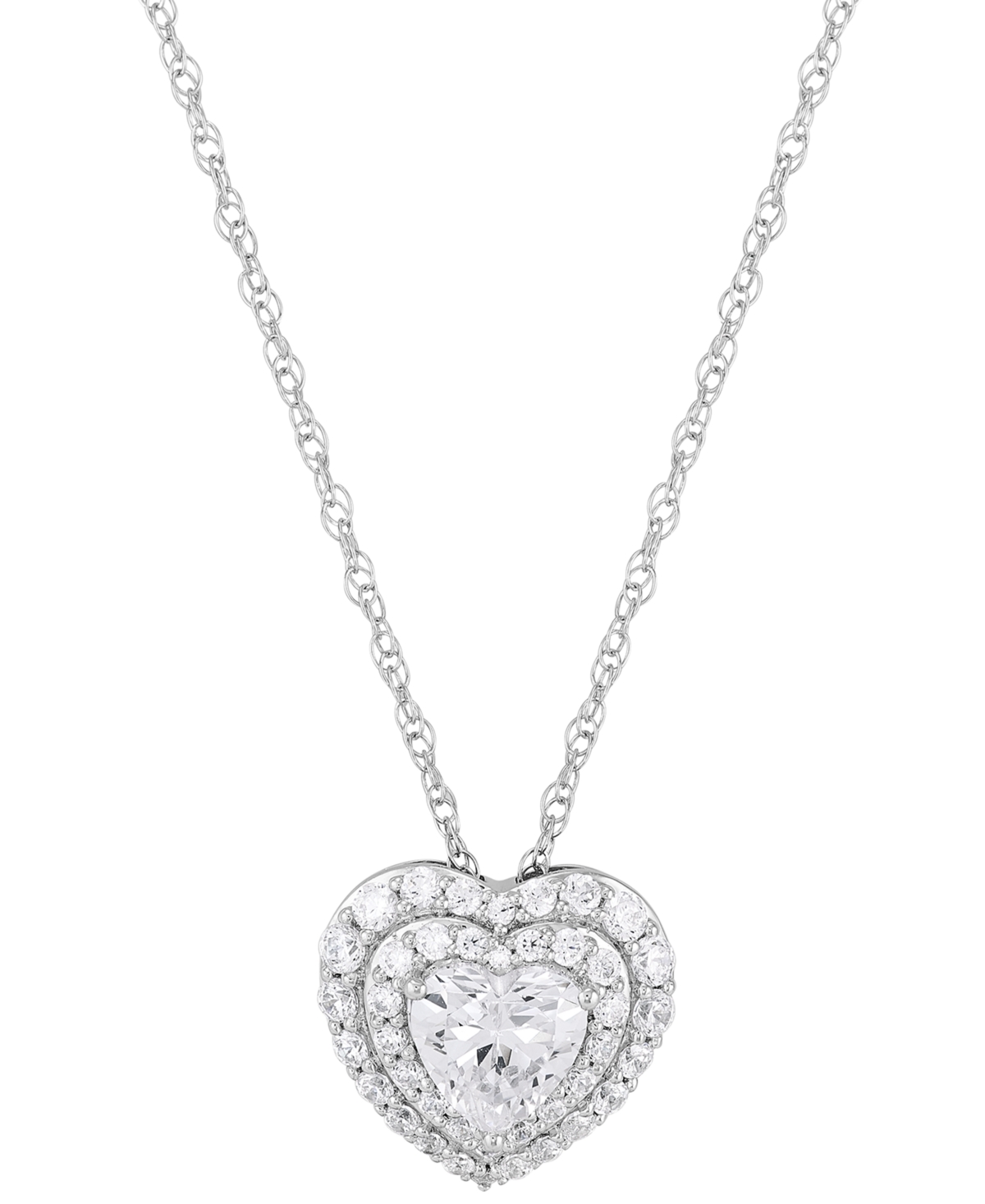 Lab Grown Diamond Heart Halo Pendant Necklace (1-1/2 ct. t.w.) in 14k White Gold, 16" + 2" extender - White Gold