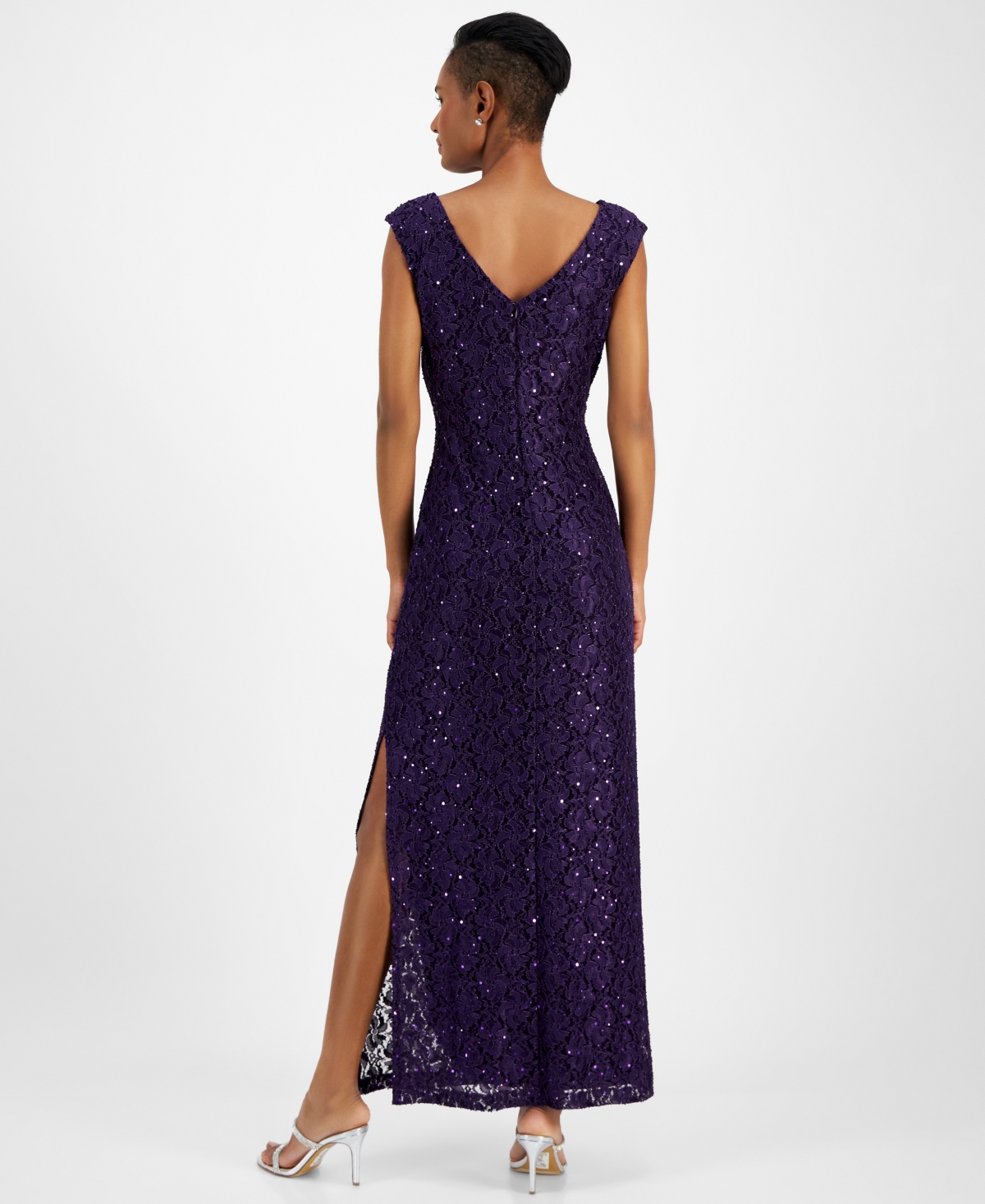 Connected Women's Lace Cutout Cap-Sleeve Gown