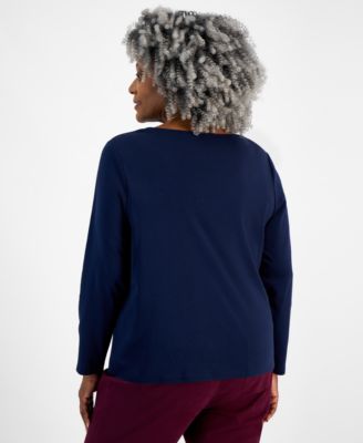 Plus Size Scoop-Neck Long-Sleeve Top, Exclusively for Macy's 