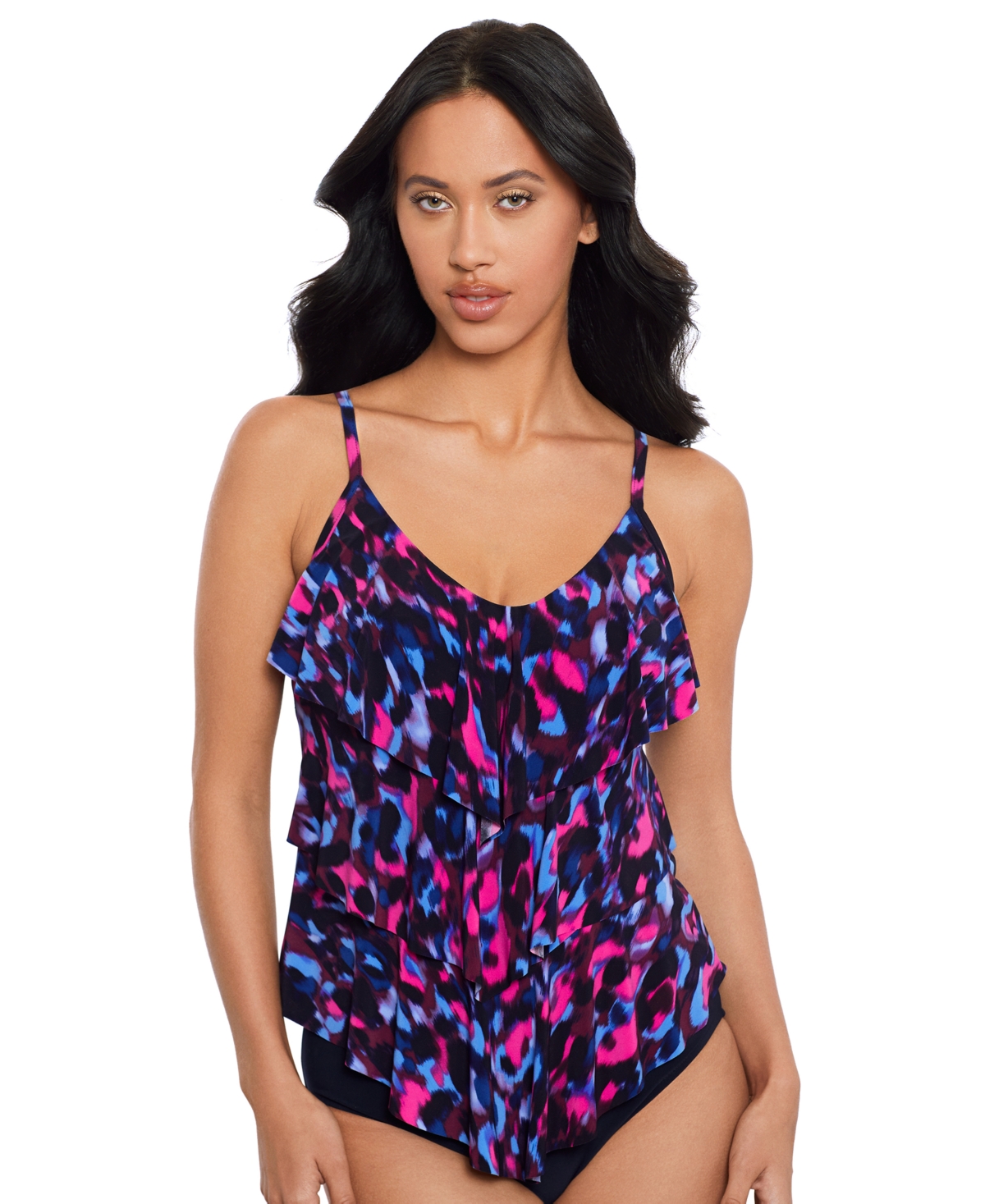 Women's Cherry Bomb Rite Printed Tiered Tankini Top - Black Multi