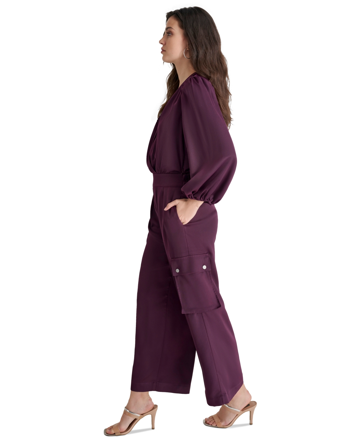 Dkny Women's Surplice-Neck Long-Sleeve Utility Jumpsuit